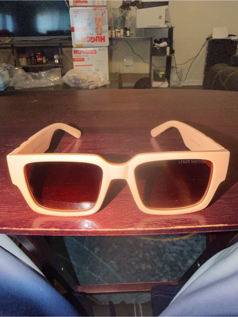 Louis Vuitton Peach Rectangular Sunglasses with Tinted Lenses